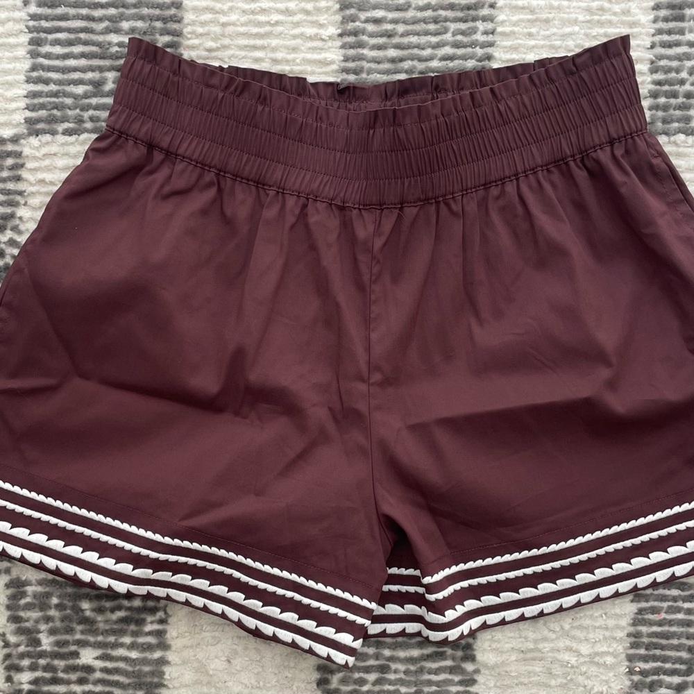 Caroline Constas Brown Shorts with White Embroidered Accents